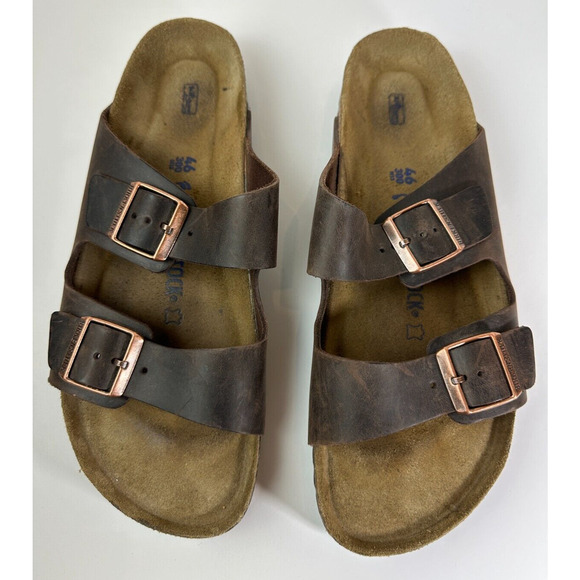 Birkenstock Arizona Soft Footbed Oiled Leather Sandals Brown Slides Mens Size 13 - Picture 14 of 14
